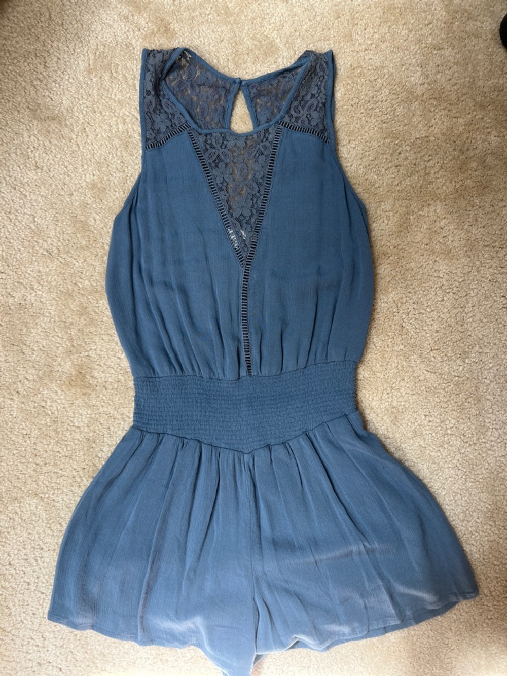 •ABERCROMBIE & FITCH• Sleeveless Lace-Panel Blue Romper